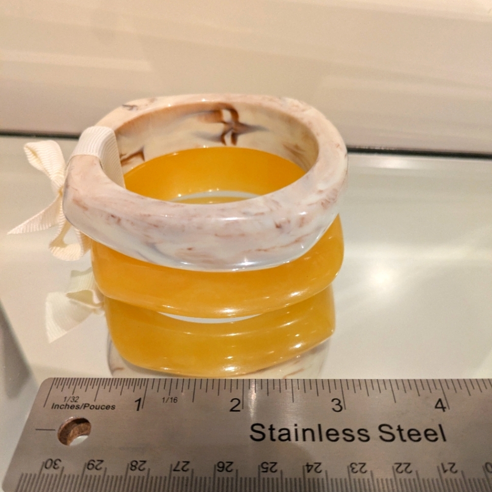 Chic Marble and Yellow Lucite Bangle Set